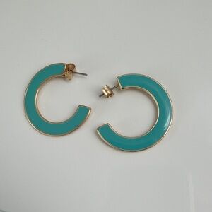 Gold-Trim Turquoise Hoop Earrings